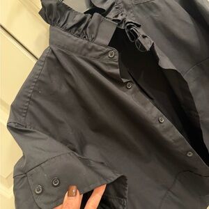 KMJ Reese Black Ruffle Collar Button-Down Shirt